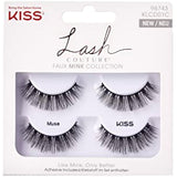 KISS Lash Couture Faux Mink Collection Double Pack of False Lashes, Muse, Ultrafine, Tapered, Synthetic Fake Lashes includes Lash Glue
