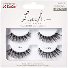 KISS Lash Couture Faux Mink Collection 2 Pairs of False Lashes, Soir, Ultrafine, Tapered, Synthetic Fake Lashes includes Lash Glue
