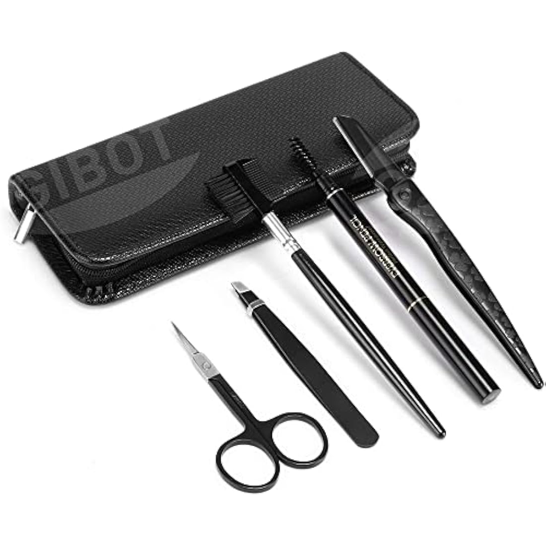 Gibot 5-Piece Stainless Steel Eyebrow Grooming Kit – Black