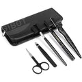 Black grooming tool set with a case on a white background