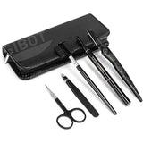 Black grooming tool set with a case on a white background