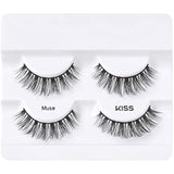 KISS Lash Couture Faux Mink Collection Double Pack of False Lashes, Muse, Ultrafine, Tapered, Synthetic Fake Lashes includes Lash Glue