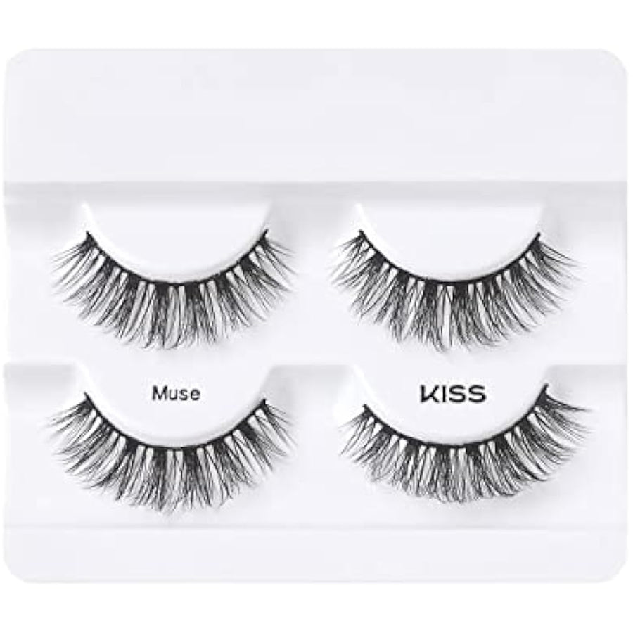 KISS Lash Couture Faux Mink Collection Double Pack of False Lashes, Muse, Ultrafine, Tapered, Synthetic Fake Lashes includes Lash Glue
