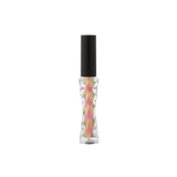 Clear lip gloss with colorful swirl design and black cap on white background