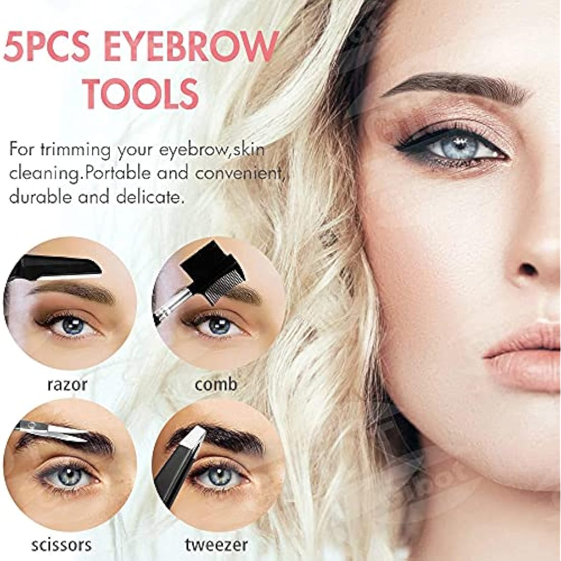 Gibot 5-Piece Stainless Steel Eyebrow Grooming Kit – Black