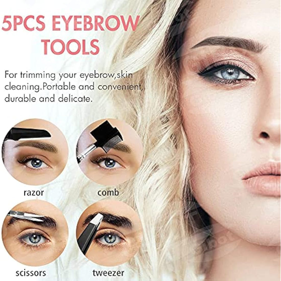 Gibot 5-Piece Stainless Steel Eyebrow Grooming Kit – Black