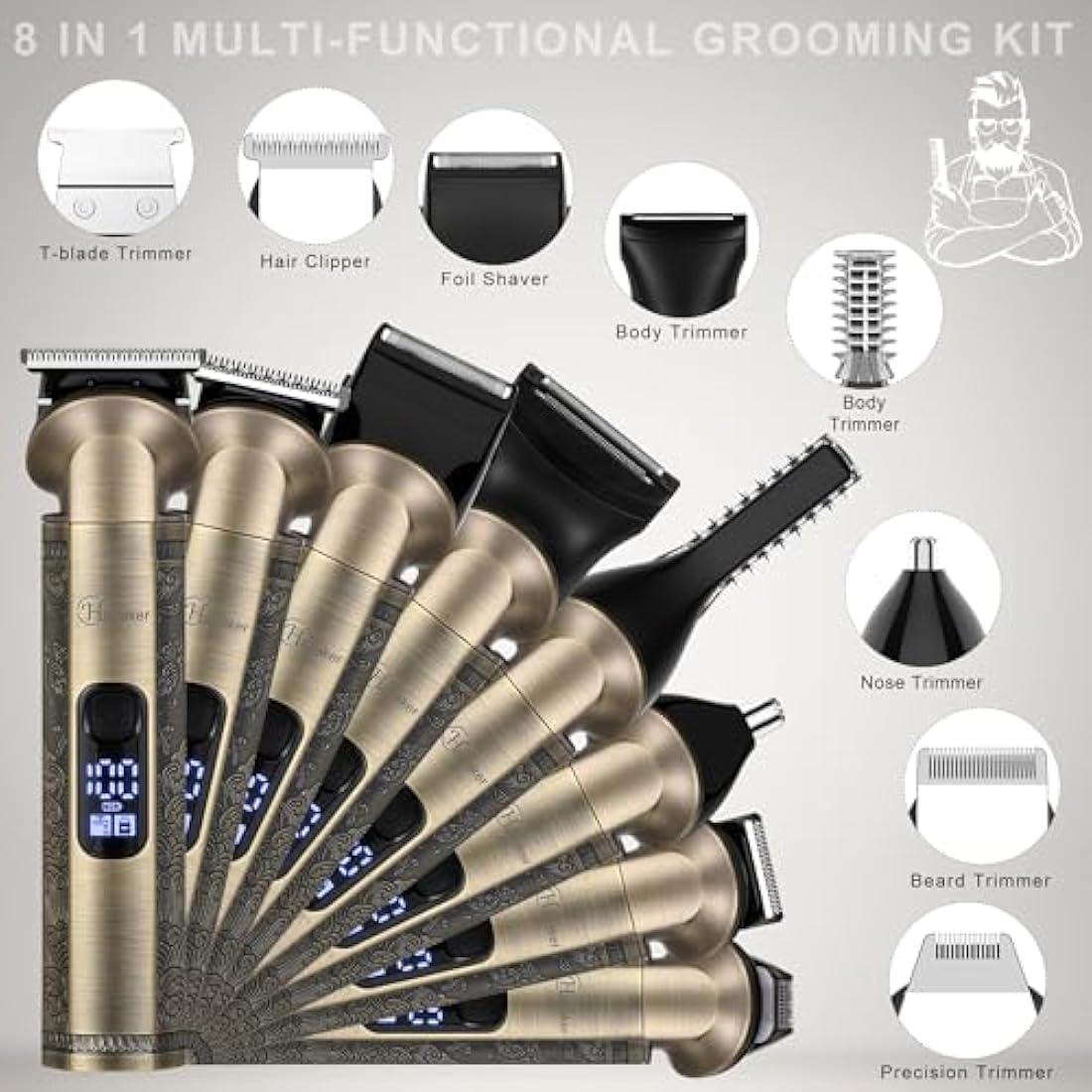 Hatteker 8-in-1 Cordless Beard & Hair Trimmer Kit