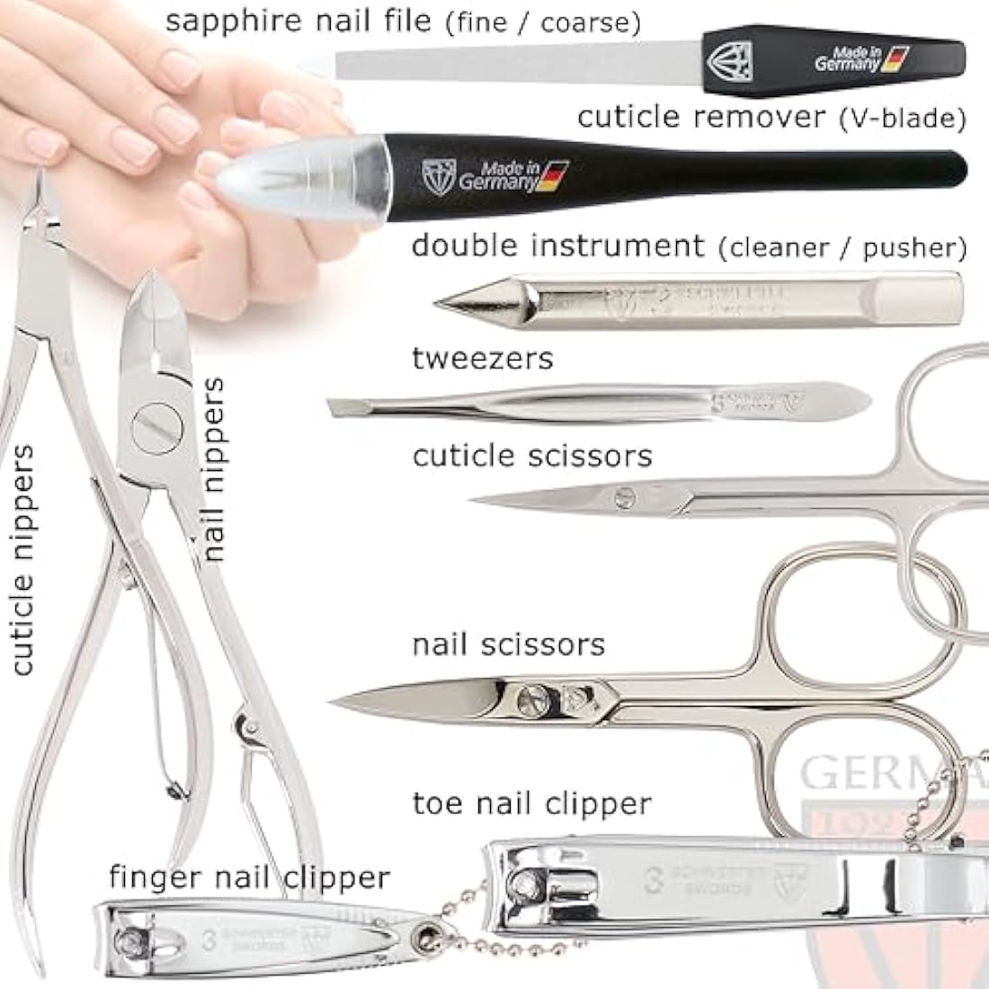 3 Swords Germany 10 Piece Manicure & Pedicure Grooming Kit