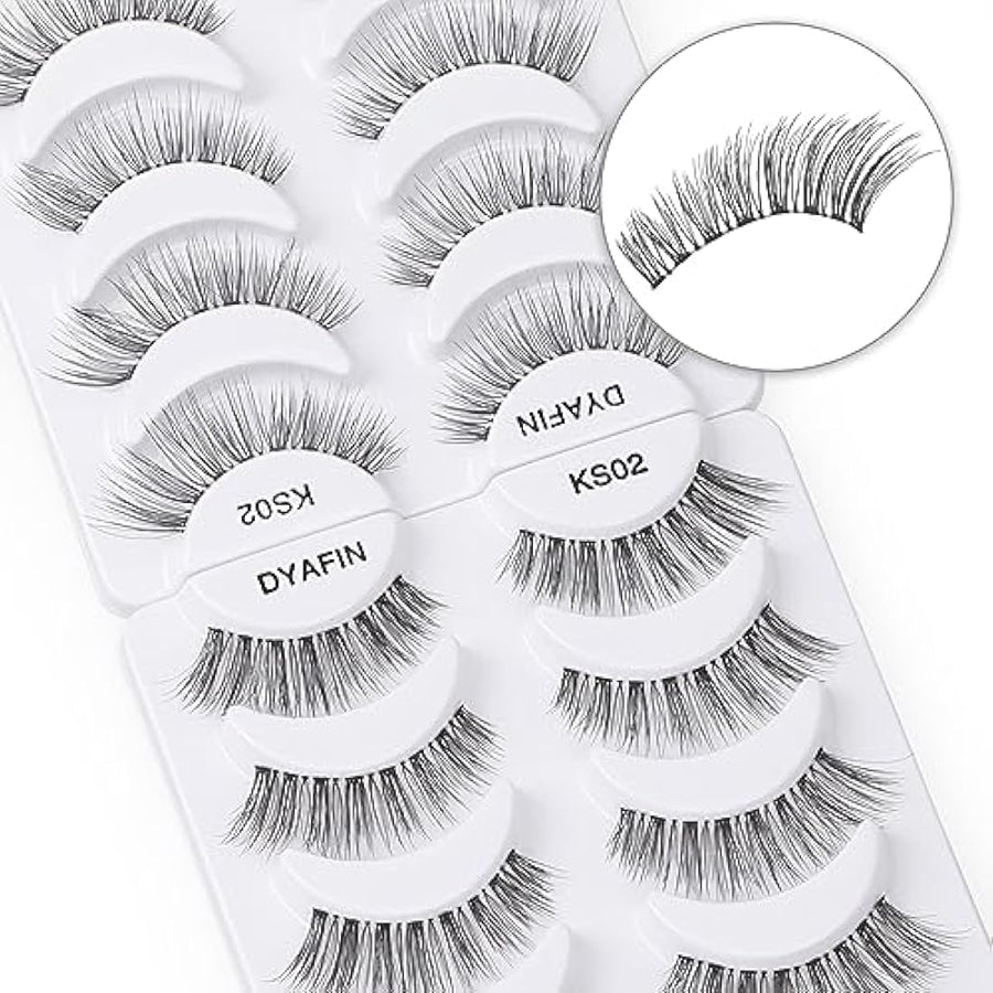 DYAFIN 16mm C-curl clear-band strip lashes eight pairs SKU B07L5LN54R