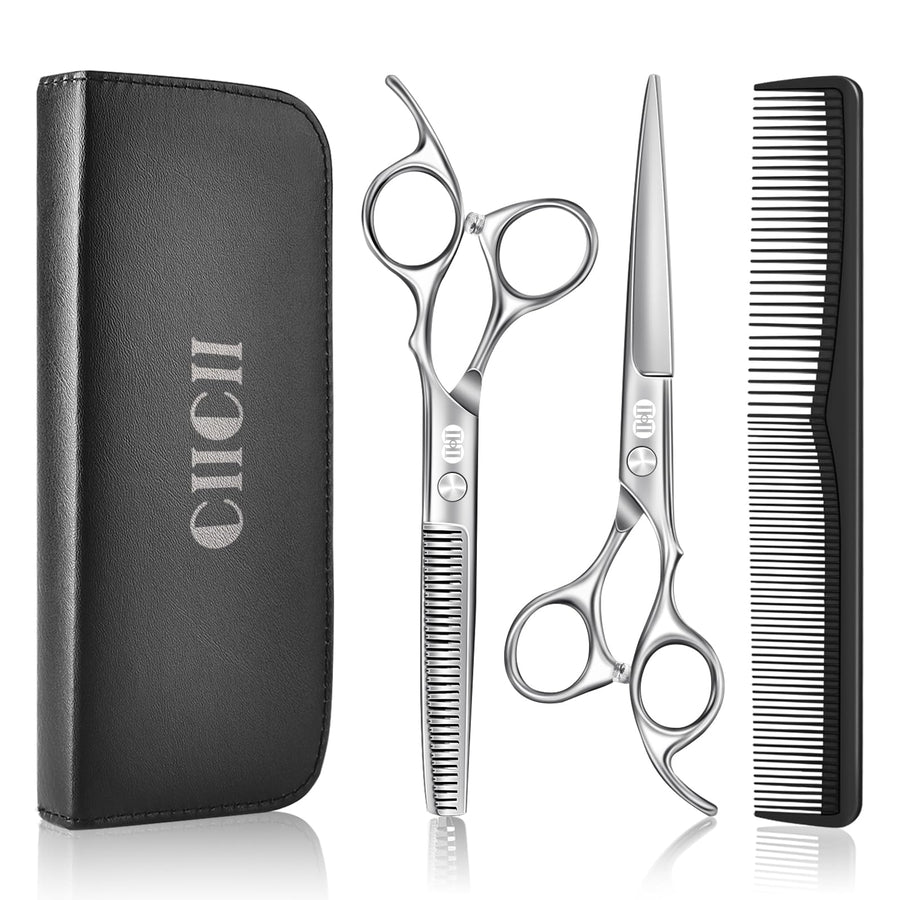 CIICII 6.7" Titanium Black Hair Cutting & Thinning Scissors Set with Case