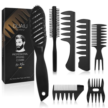 DUAIU Men’s Hair Styling Brush & Comb Set 7pcs
