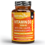 Vegan Vitamin D3 2000 IU with Calcium, Magnesium, Zinc & Copper | 180 capsules, 3 months supply | Made in the UK