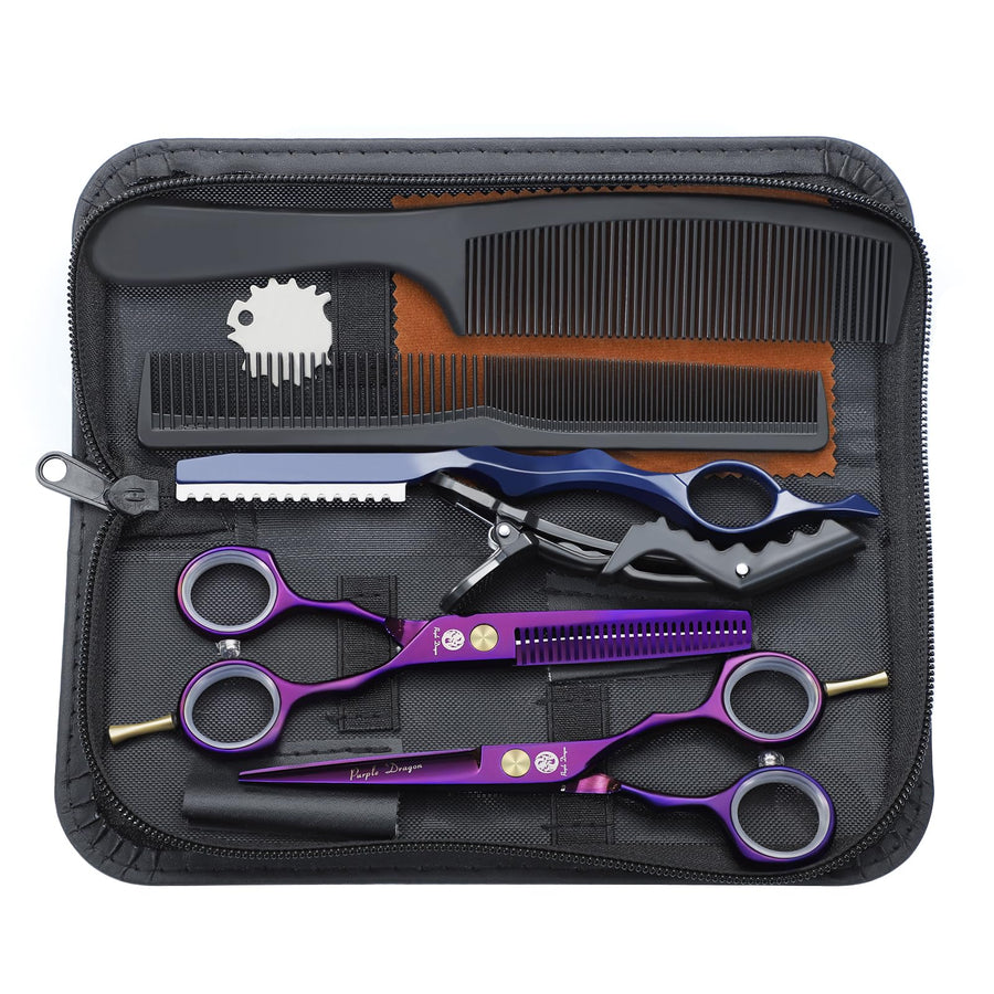 Purple Dragon 5.5" Hair Cutting & Thinning Scissors Kit with Bag