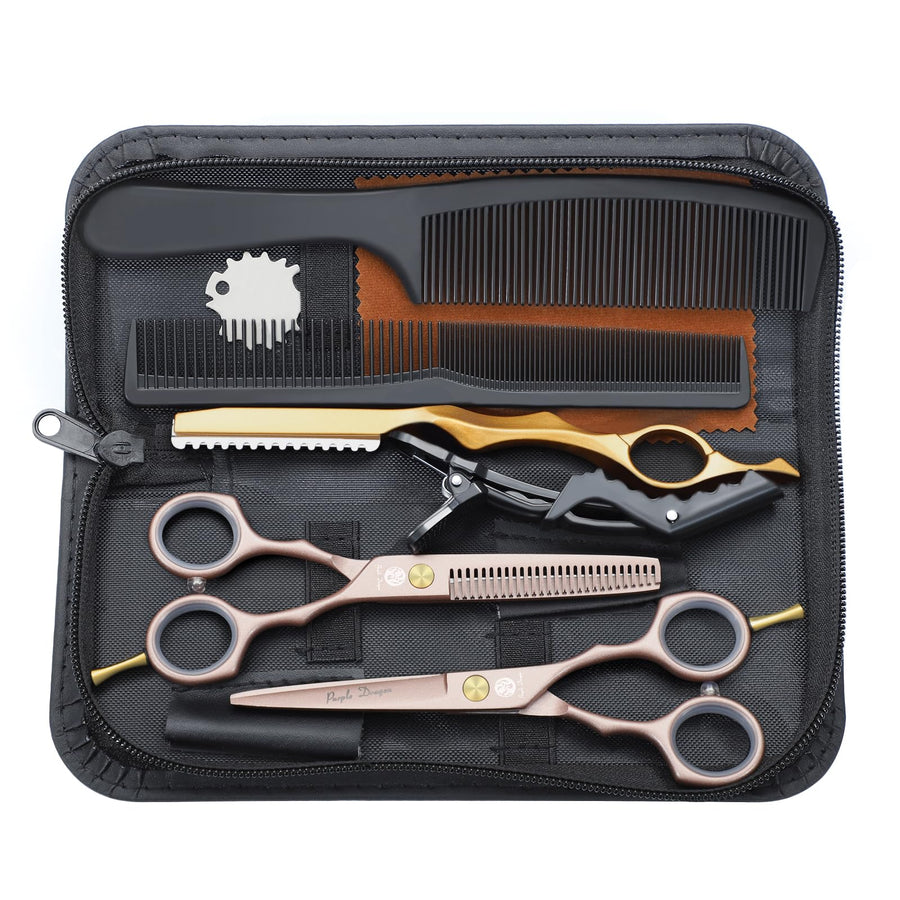 Purple Dragon 5.5" Rose Gold Scissors & Thinning Shears Kit with Bag