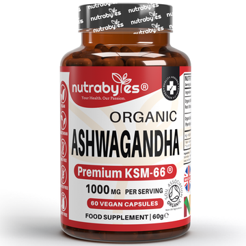 NUTRABYTES Organic Ashwagandha KSM-66® 1000mg – 60 Vegan Capsules