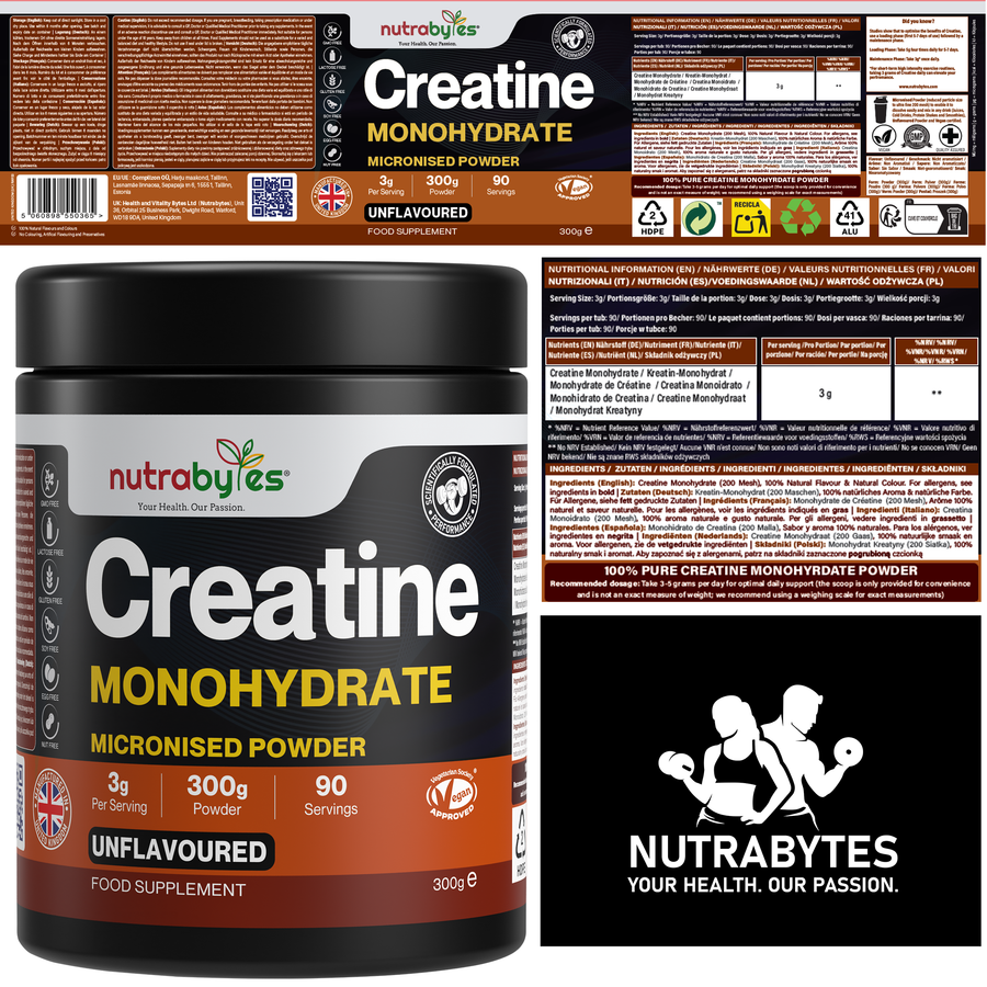 Creatine Monohydrate Powder 300g (100 Servings) | Pure Micronised Creatine Powder Supplement for Men & Women, Pre & Post Workout Strength, Muscle Growth & Recovery, Vegan | Unflavoured