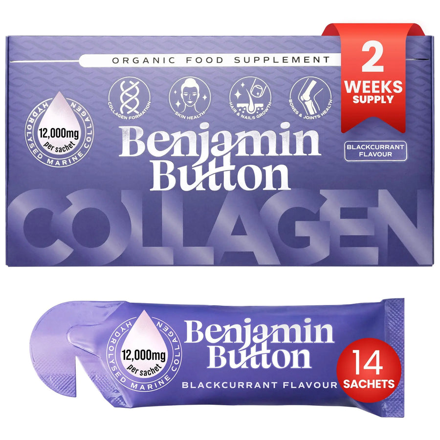 14x BlackCurrant 12,000mg Marine Collagen Liquid Sachets Benjamin Button