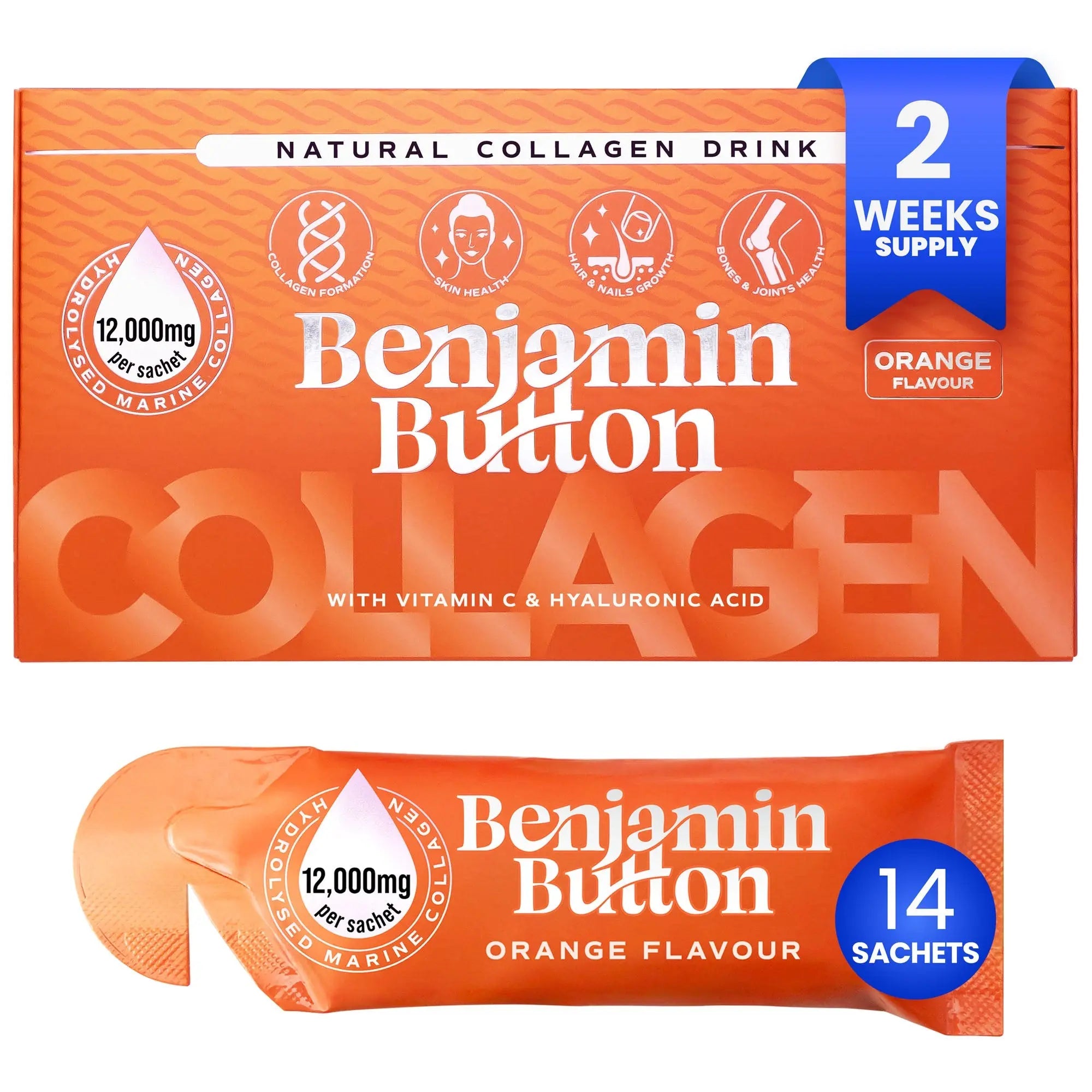 14x Orange 12,000mg Marine Collagen Liquid Sachets