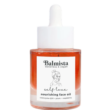 Balmista self love nourishing face oil bottle on a white background