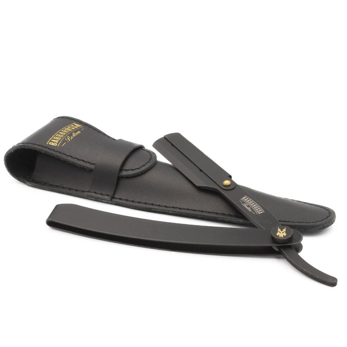 Barbarossa Brothers Jolly Roger Cut Throat Razor Matt Black with case
