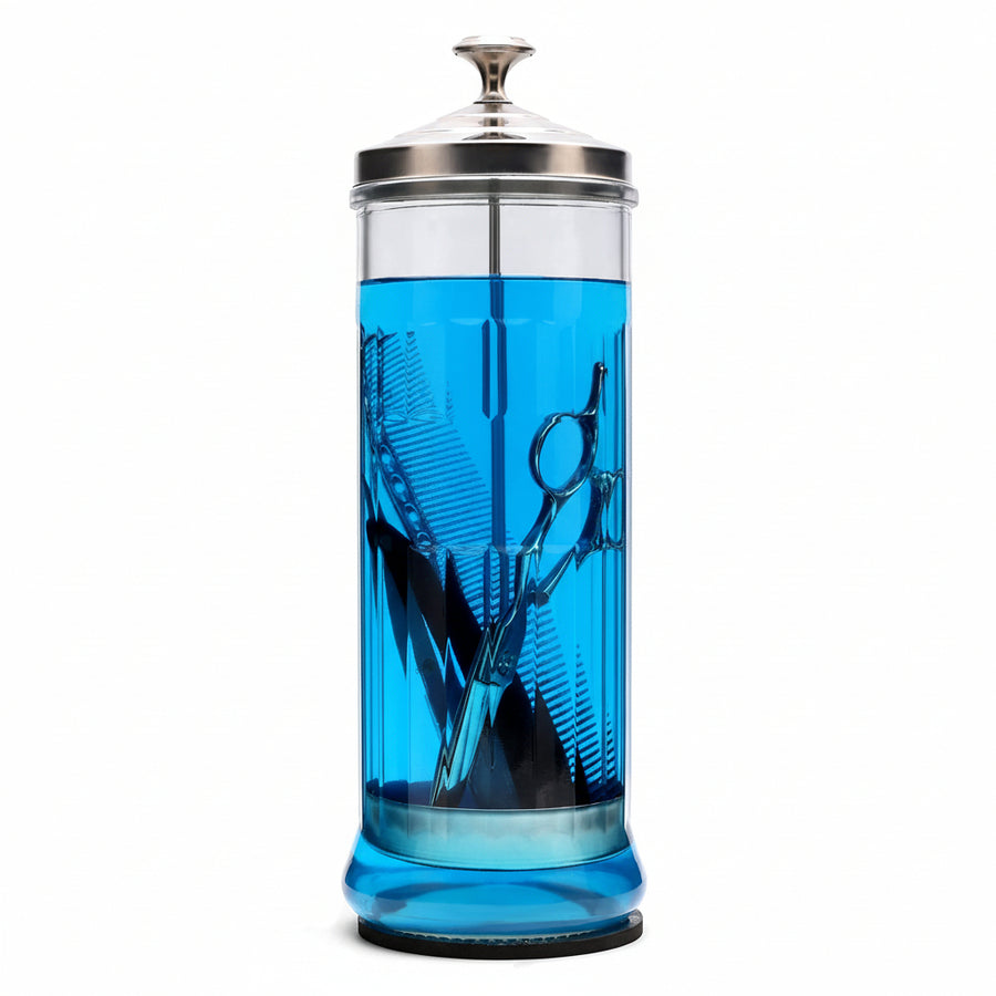 ZIBARBER 50oz barber glass disinfectant jar with stainless steel basket