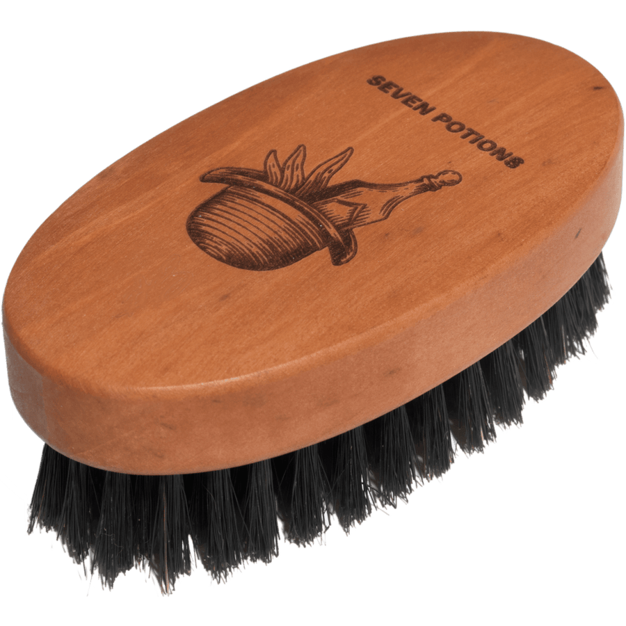 Seven Potions beard brush with firm boar bristles and pear wood handle