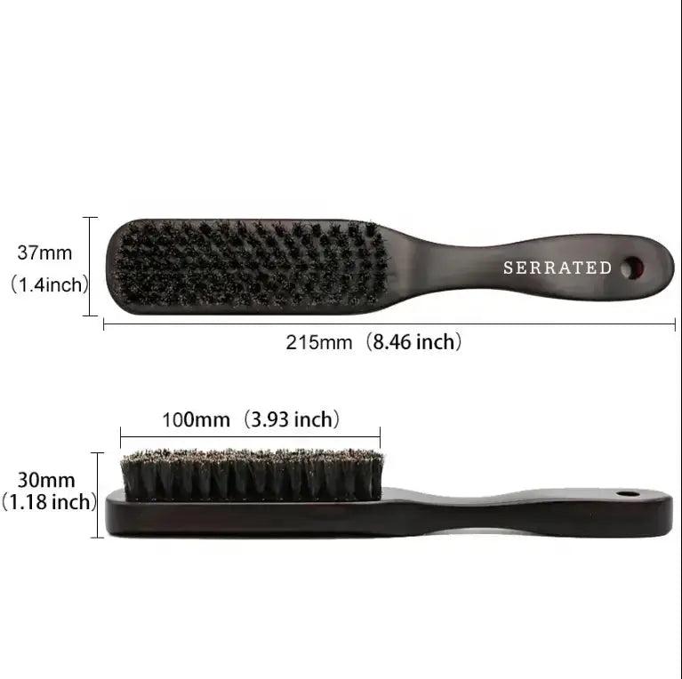 Two black brushes with measurements on a white background
