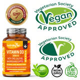 Vegan Vitamin D3 2000 IU with Calcium, Magnesium, Zinc & Copper | 180 capsules, 3 months supply | Made in the UK