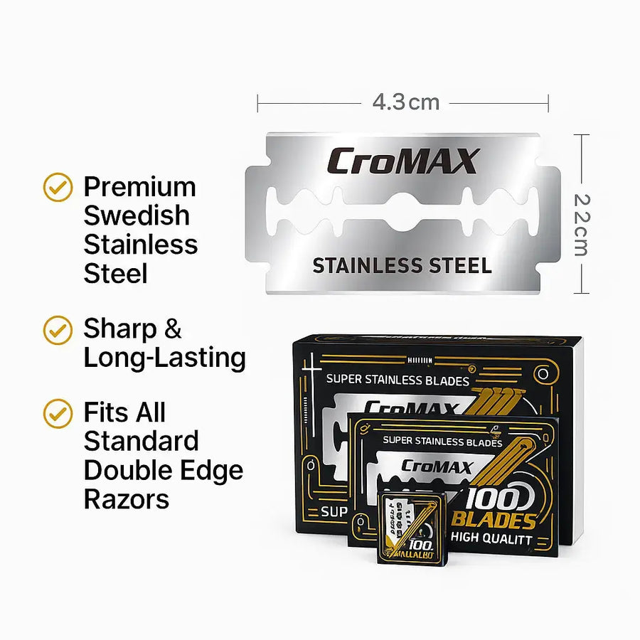CroMAX Double Edge Razor Blades - 10, 100, 1000 Pack CroMax