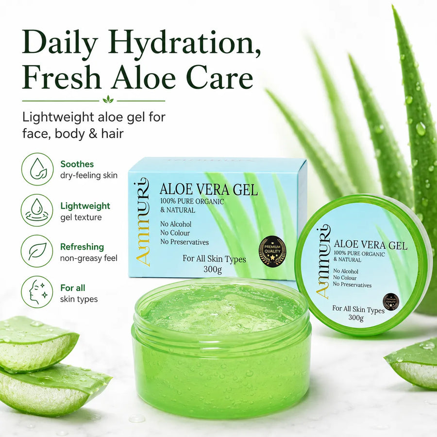 Ammuri Organic Aloe Vera Gel 300g jar for face, body and hair – product image 3