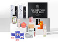 Collection of skincare and beauty products with 'The Next Big Thing 2026' theme on a white background