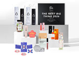 Collection of skincare and beauty products with 'The Next Big Thing 2026' theme on a white background