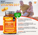 Vegan Vitamin D3 2000 IU with Calcium, Magnesium, Zinc & Copper | 180 capsules, 3 months supply | Made in the UK