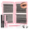 DIY 3D cluster lashes set with tools on a white background