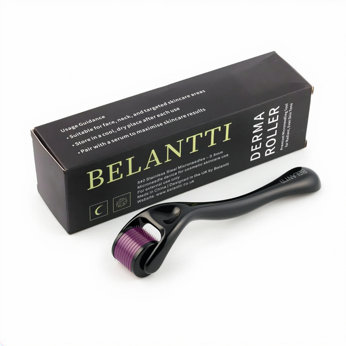 Belanti derma roller with packaging on a white background