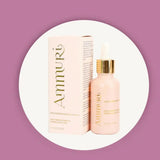 Ammuri skincare product and packaging on a purple background