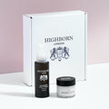 Highborn London Pre-Eminent Beauty Serum and Imperial Eye Gel displayed in branded box