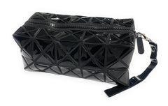 Black High-Gloss Geometric Cosmetic Wrist Bag