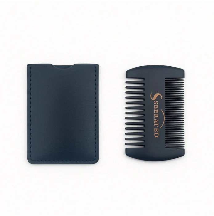 SERRATED Wooden Beard Comb with PU Case – Dual-Sided Fine &amp; Coarse Teeth Serrated