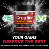 Flavoured Creatine Monohydrate Powder 300g (75 Servings) | Micronised Creatine Powder | Supplement for Women & Men | Vegan Certified
