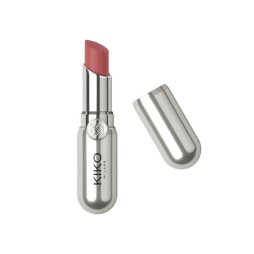 Kiko Milano lipstick with silver case on a white background