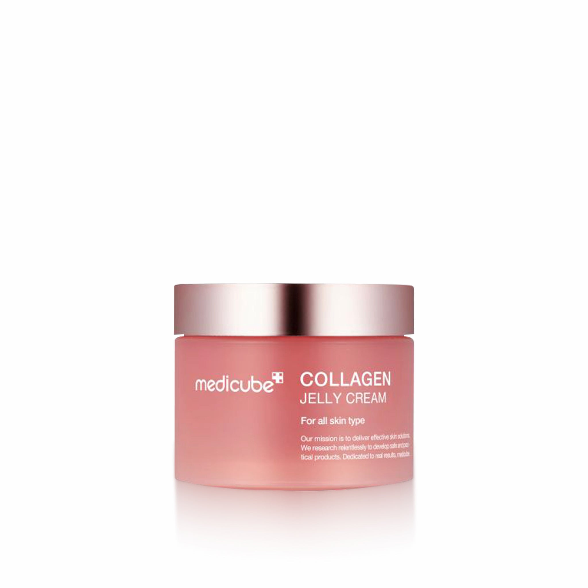 Pink jar of Medicube Collagen Jelly Cream on a white background