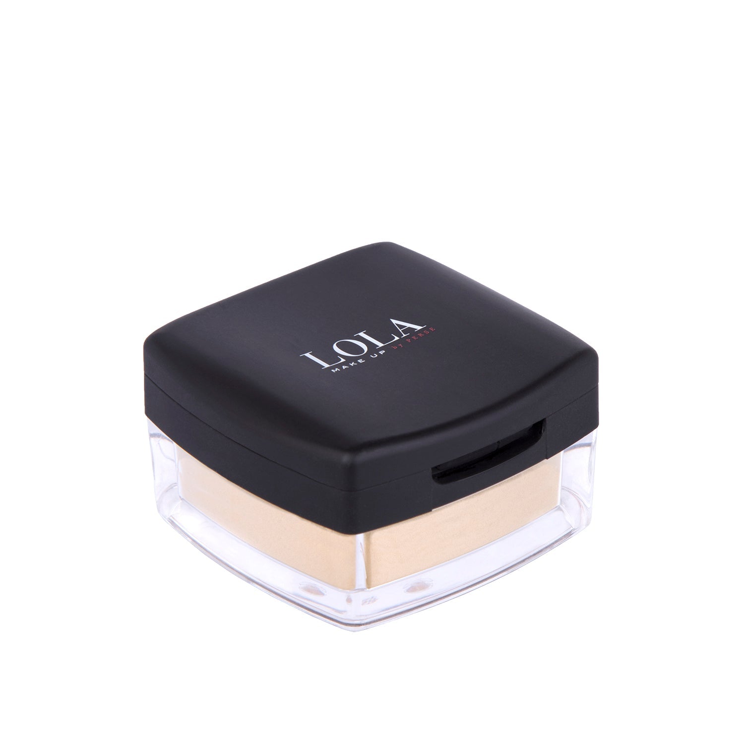 Compact powder with a black lid on a white background