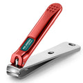 Red and silver nail clipper on a white background