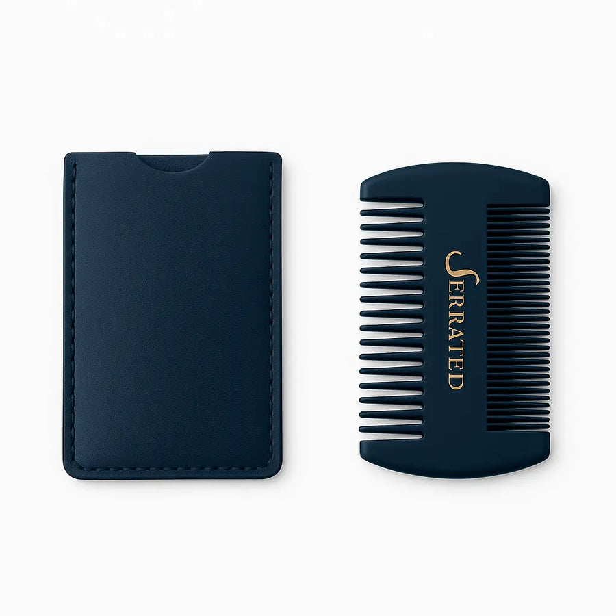 SERRATED Wooden Beard Comb with PU Case – Dual-Sided Fine &amp; Coarse Teeth Serrated
