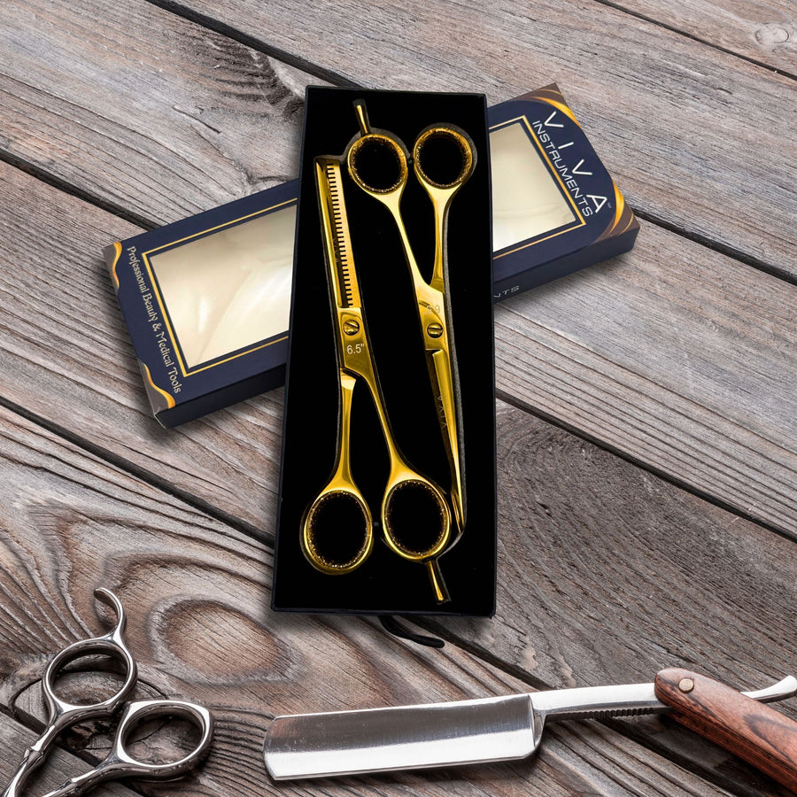 Viva Instruments 6.5” Gold Haircut & Thinning Scissors Set