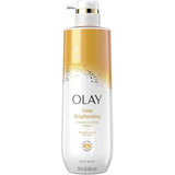 Olay Tone Brightening body wash bottle on a white background