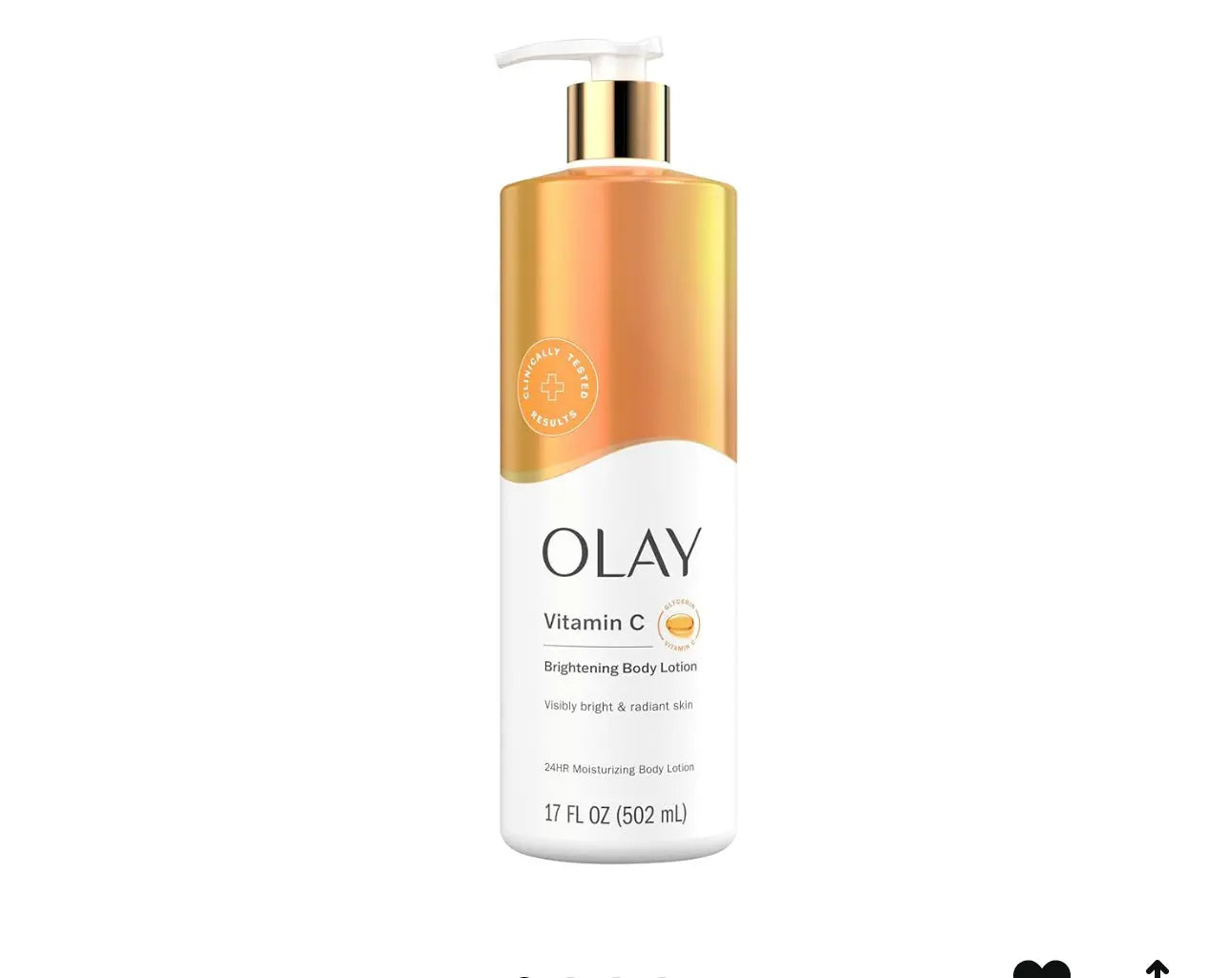 Olay Vitamin C body lotion bottle on a white background