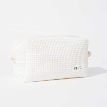 PERL Waffle Cosmetic Bag Cream with zip closure