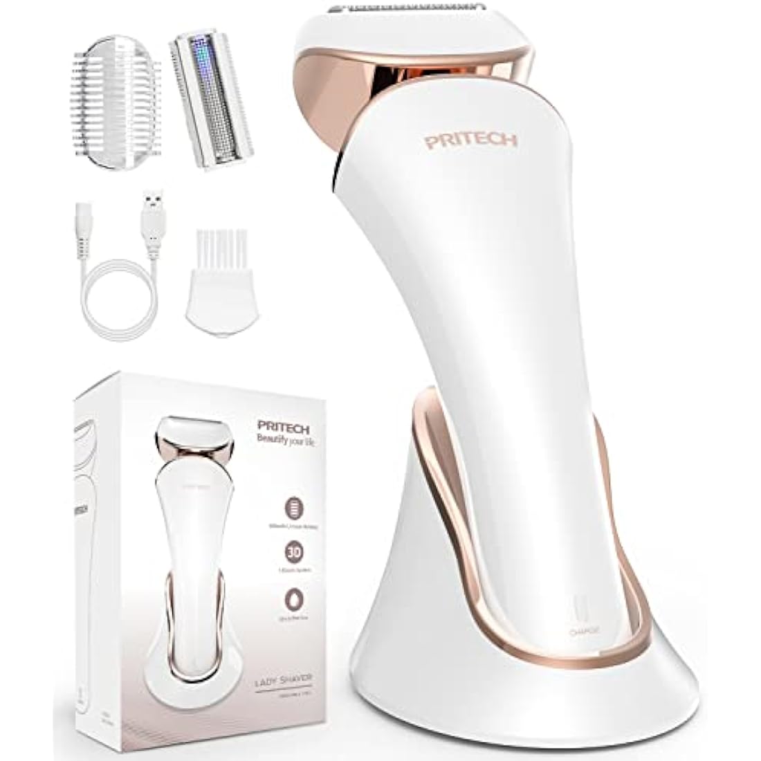 PRITECH cordless electric shaver for women wet and dry